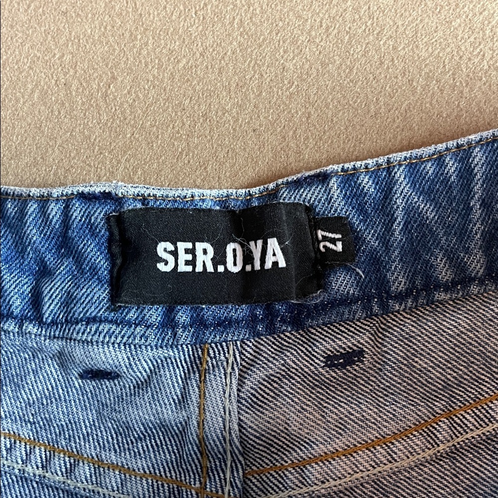 SER.O.YA Lex Short Olympia Bleached Light Blue Distressed Jean Shorts- 27 - Picture 6 of 14